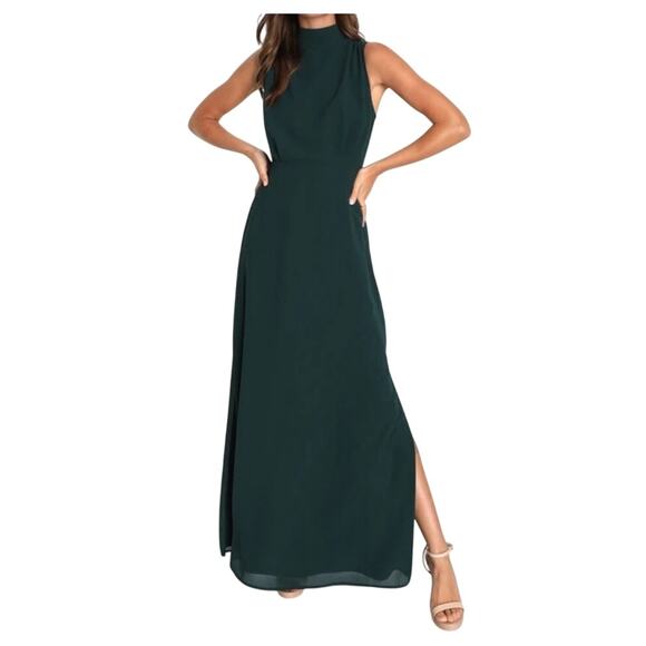 Lulu's Dresses & Skirts - Lulus Classic Elegance Emerald Green Chiffon Sleeveless Mock Neck Maxi Dress S